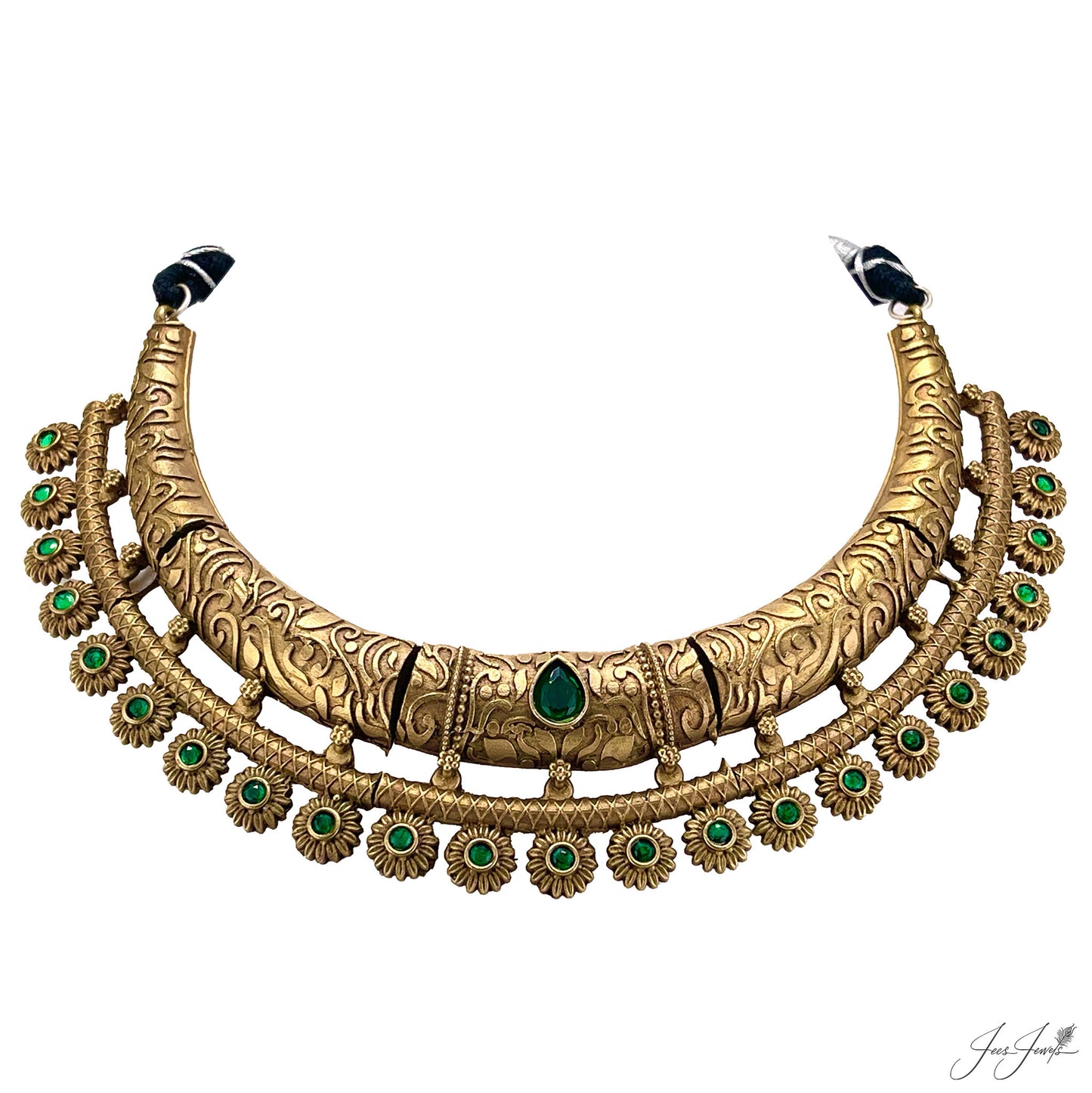 Green Stone Necklace in Rajwadi Finish